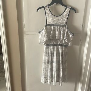 Foxiedox Black and White Lace Pleated Off Shoulder Dress